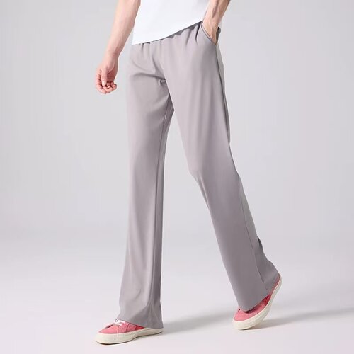 夏季运动长裤宽松显腿长高弹垂感纯色百搭休闲弯刀松紧腰阔腿裤男