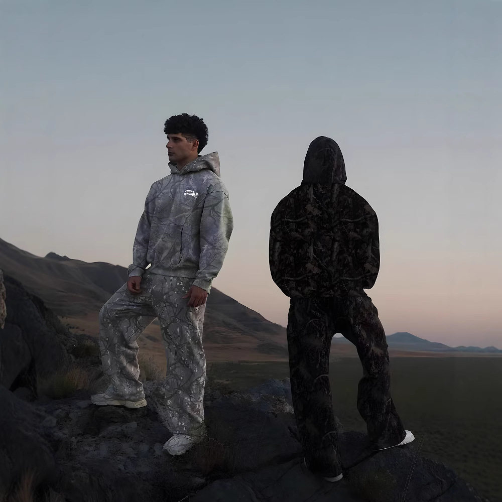 YOUNGLA男士迷彩套头连帽衫宽松卫衣健身房跑步训练服运动上衣