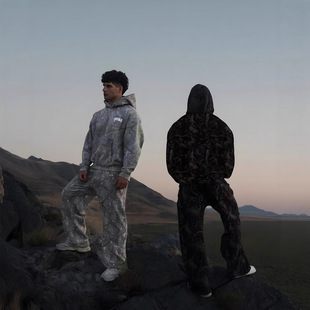 YOUNGLA男士迷彩套头连帽衫宽松卫衣健身房跑步训练服运动上衣