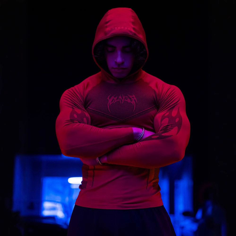 YOUNGLA战士紧身连帽衫慢跑者健身房运动健身弹力卫衣训练服外套