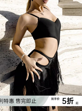 UDANCE2026款拉丁舞服服女夏季练功服训练服套装苏连衣裙A81黑