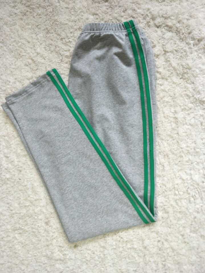 包邮中小学生男女校服裤灰色两绿杠校裤 春秋棉质舒适中性款 班服