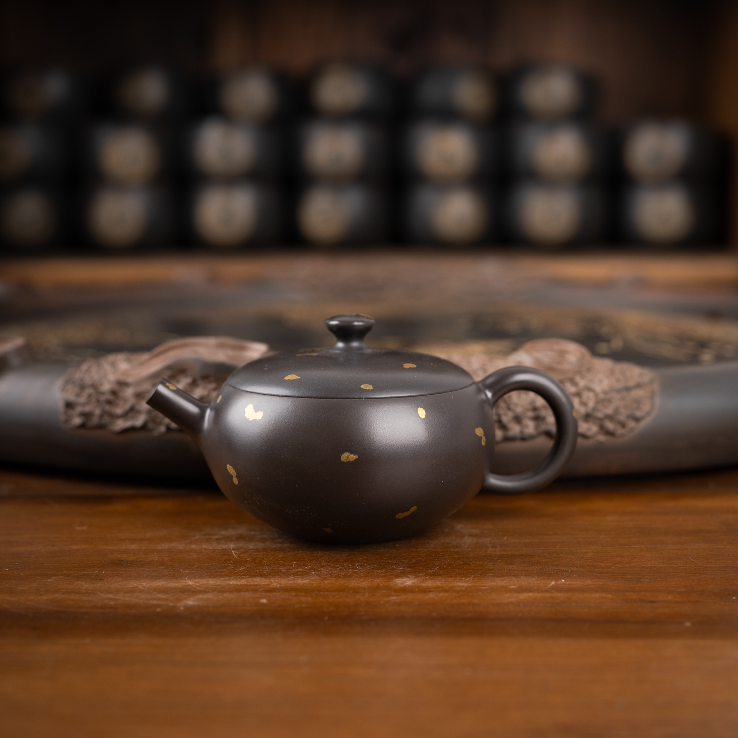 钦州坭兴陶集「韦冬艳洒金娇兰壶 」 市级精品 纯手工窑变茶壶