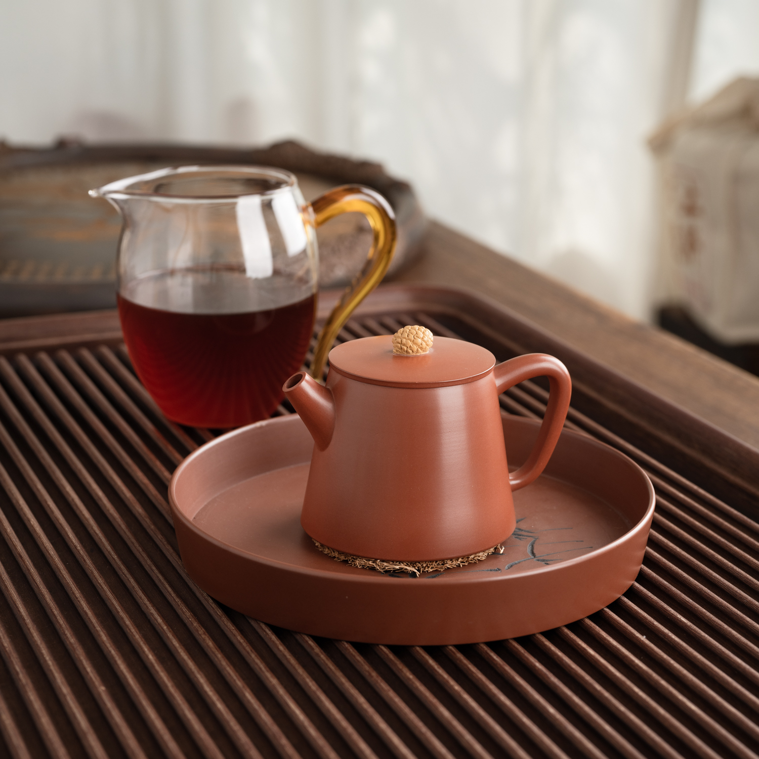 钦州坭兴陶集「光素松果高瓢壶 」 名家大师精品 纯手工窑变茶壶