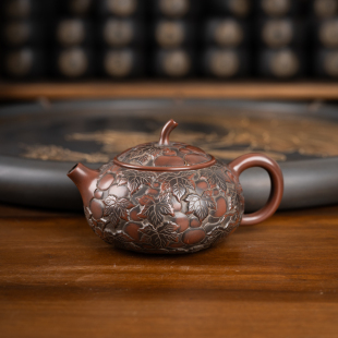 钦州坭兴陶集「葫芦柿子壶 纯手工窑变茶壶非紫砂壶 」 市级精品
