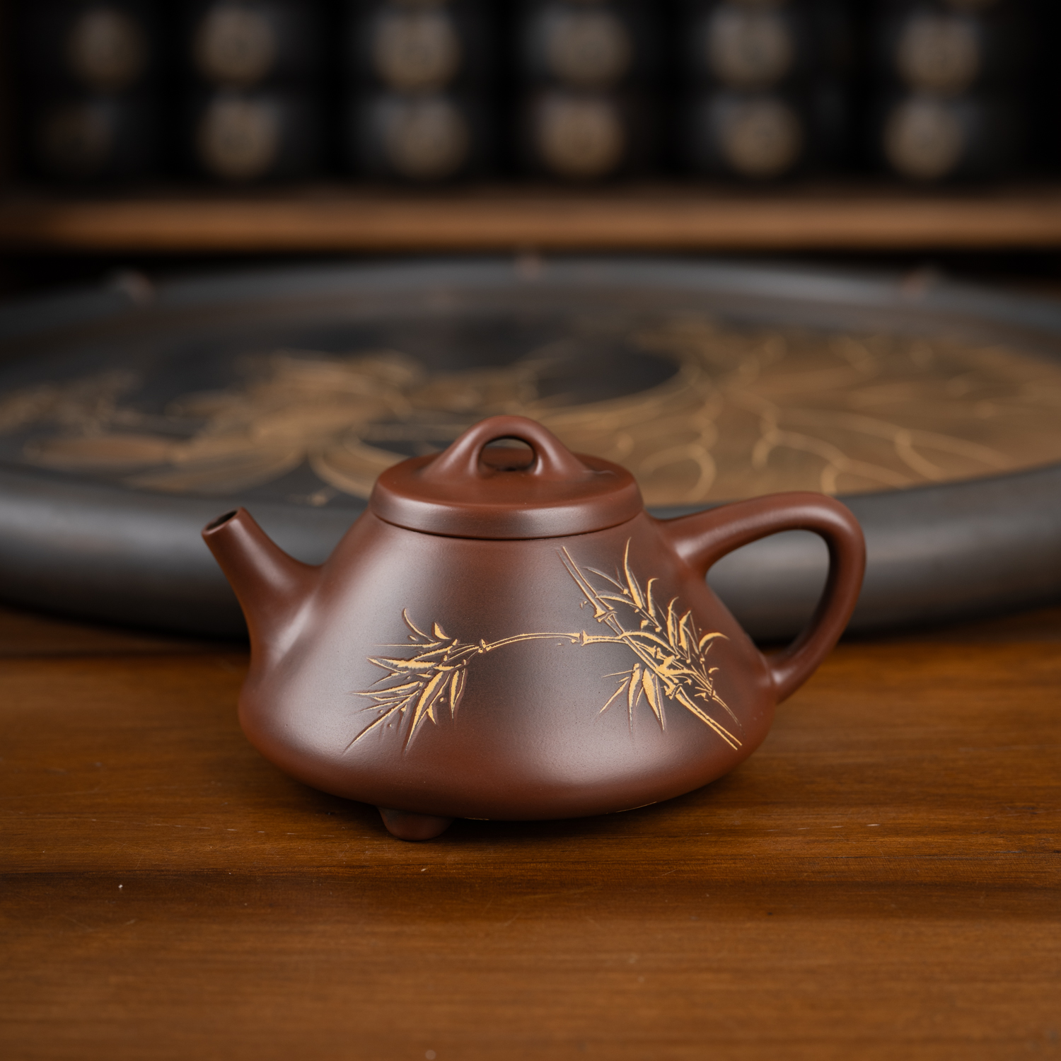 钦州坭兴陶集「雅竹子冶石瓢壶」名家精品纯手工窑变高端茶壶单壶