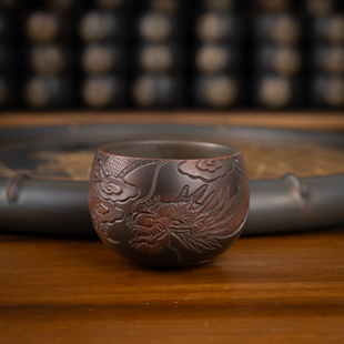 名家大师精品 钦州坭兴陶集「不倒翁龙主人杯」 纯手工窑变茶杯