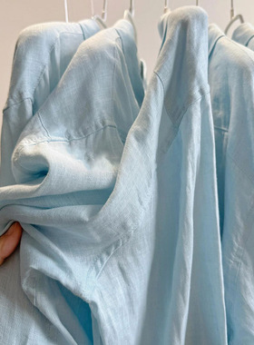 CHAO推荐！太舒适了！天蓝色亚麻凉爽衬衫女2025夏季慵懒防晒上衣