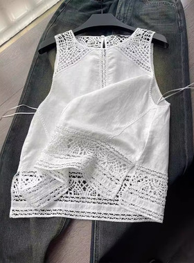 白色蕾丝镂空背心女夏季新款设计感小众独特别致无袖吊带打底法式