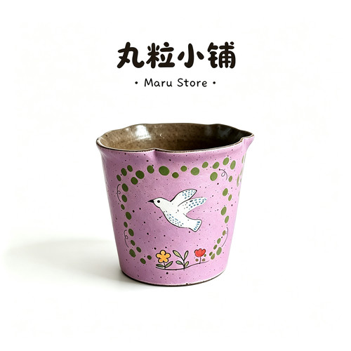 丸粒小铺Maru Store·手绘紫花漫野陶瓷咖啡杯精致复古粗陶水杯