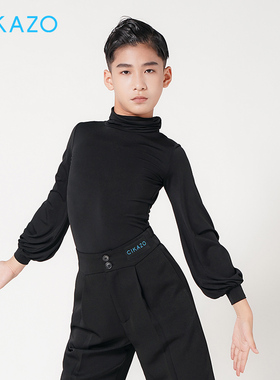 茜卡索 拉丁舞服男童秋冬长袖练功服男孩高领舞蹈训练服上衣G5128