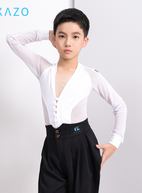 茜卡索拉丁舞服男童专业比赛服上衣男孩新款舞蹈考级服衬衫G5089
