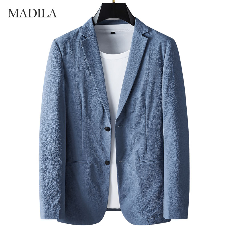 2025年春秋季薄款休闲西服男纯色小西装泡泡纱防晒衣抗皱单西外套