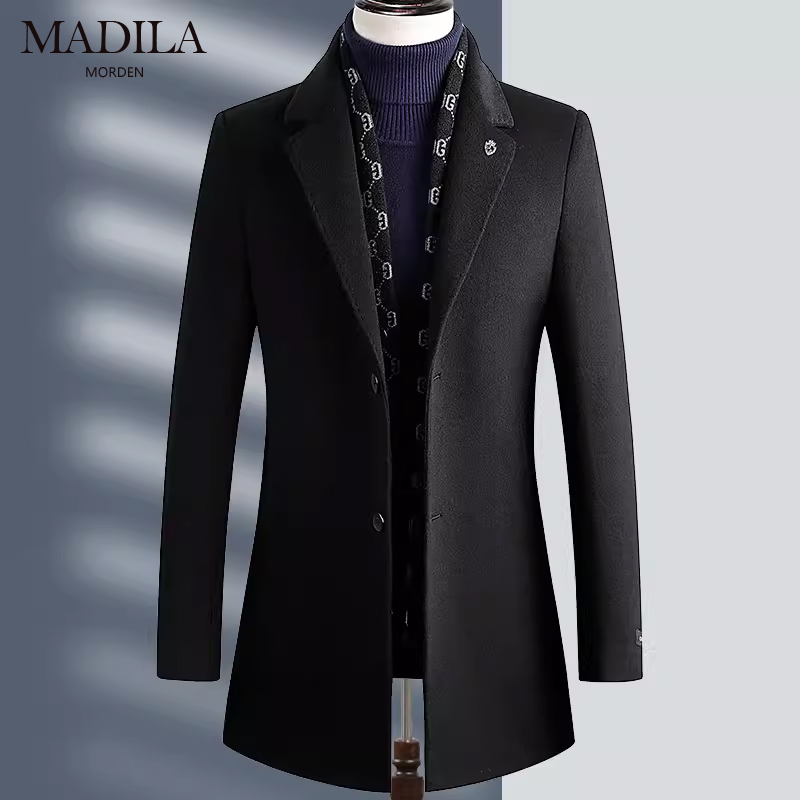 玛帝拉中长款双层领羊毛大衣男士