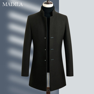 秋冬中长款修身立领毛呢大衣外套