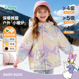 迪士尼秋冬新款女童棉服三防夹棉加厚儿童连帽防风户外保暖外套