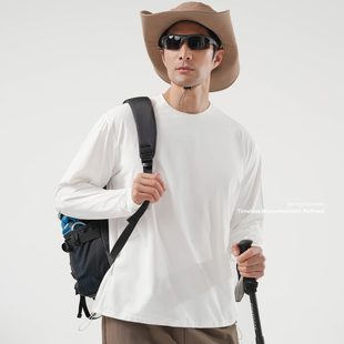 PISELOON/皮塞罗速干长袖T恤男户外防晒透气圆领白色夏季防晒上衣