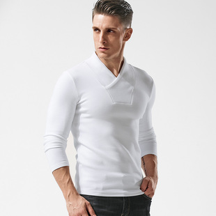 长袖 加厚保暖打底衫 t恤棉V领修身 外穿休闲上衣冬季 体恤秋季 男士