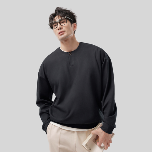 长袖「轻奢斜纹」亨利领t恤卫衣