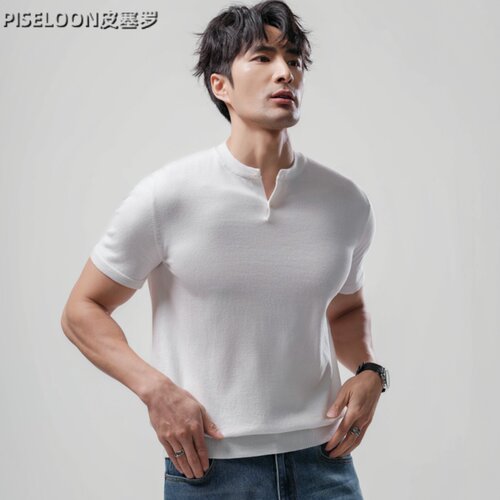 亨利领短袖t恤男重磅240G针织夏