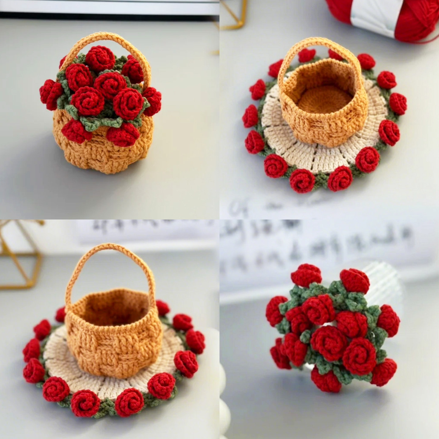 钩针编织新手入门简单玫瑰花花束毯子杯垫毛线diy自制礼物有意义,服饰配件/皮带/帽子/围巾,DIY编织材料包,淘宝优惠券,粉丝福利购,淘宝优惠卷