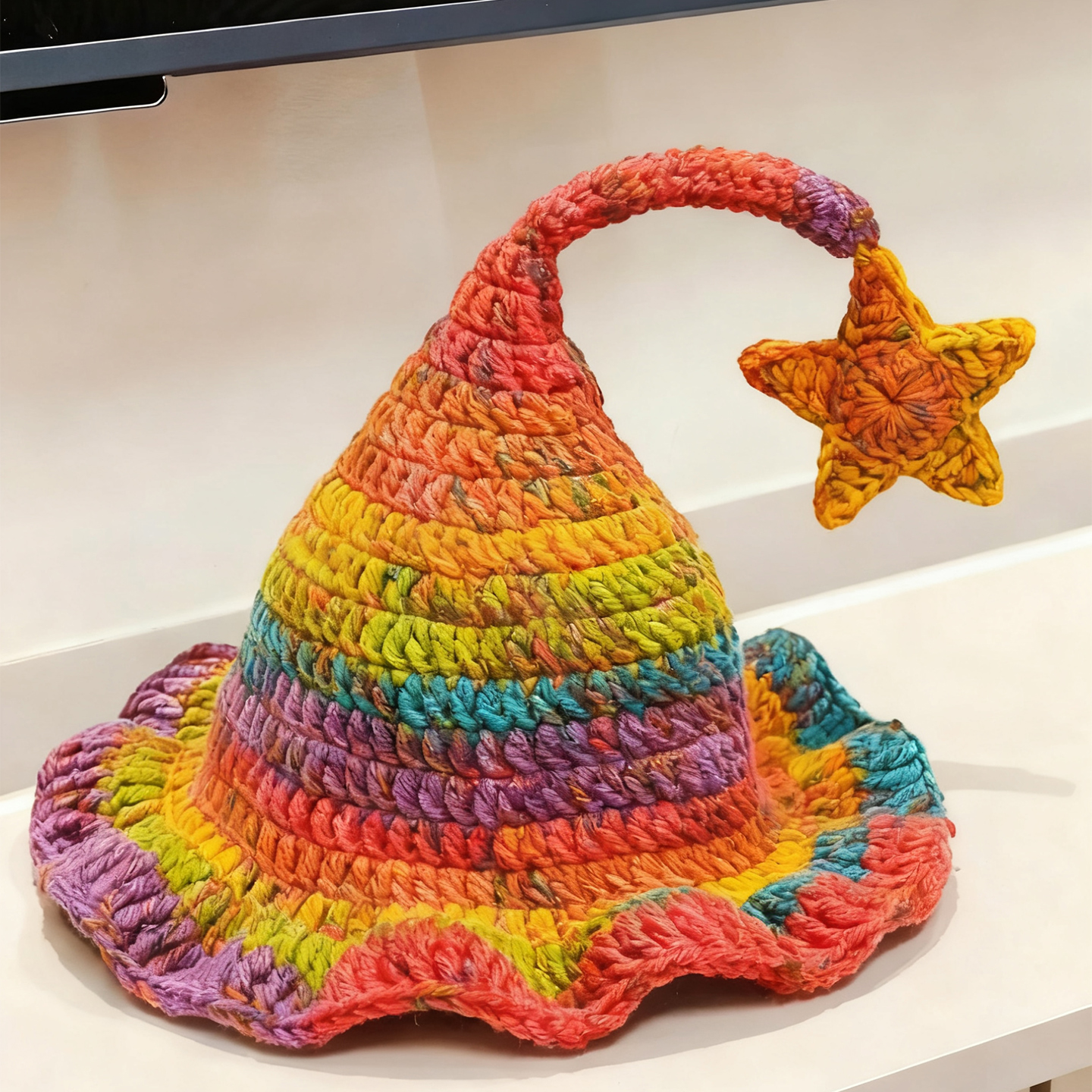 彩虹尖尖精灵帽子diy材料包手工编织毛线钩织儿童帽可爱自制礼物