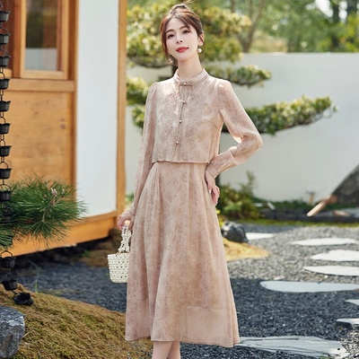 新中式国风旗袍连衣裙女装春夏季2025新款小香风盘扣气质两件套装