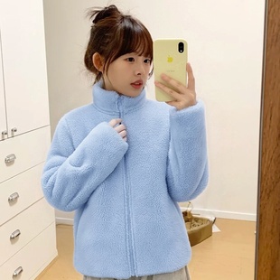 蓝色特厚摇粒绒内胆内搭女冬季小个子加厚卫衣加绒保暖羊羔绒外套