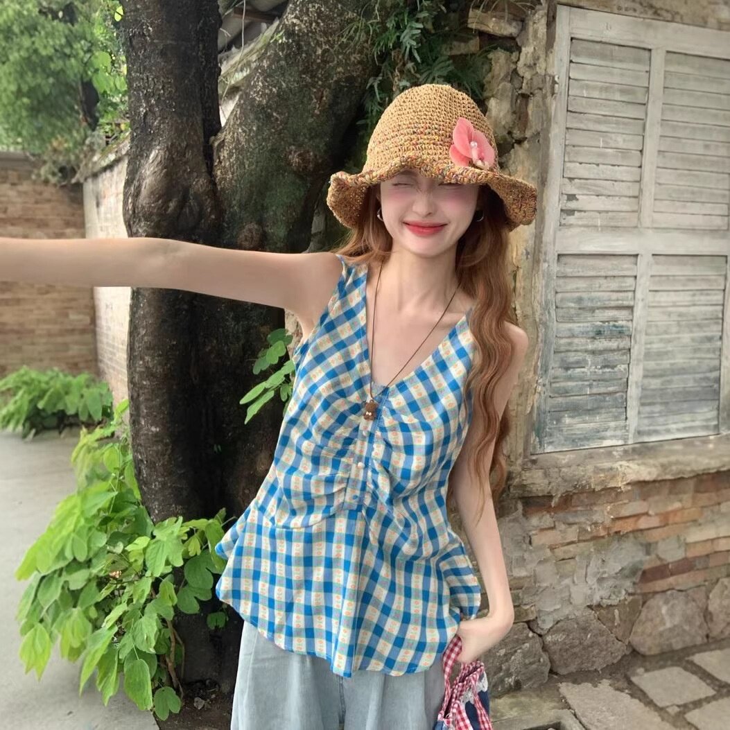 法式挂脖吊带背心女夏季多巴胺明媚独特外穿性感修身海边无袖上衣