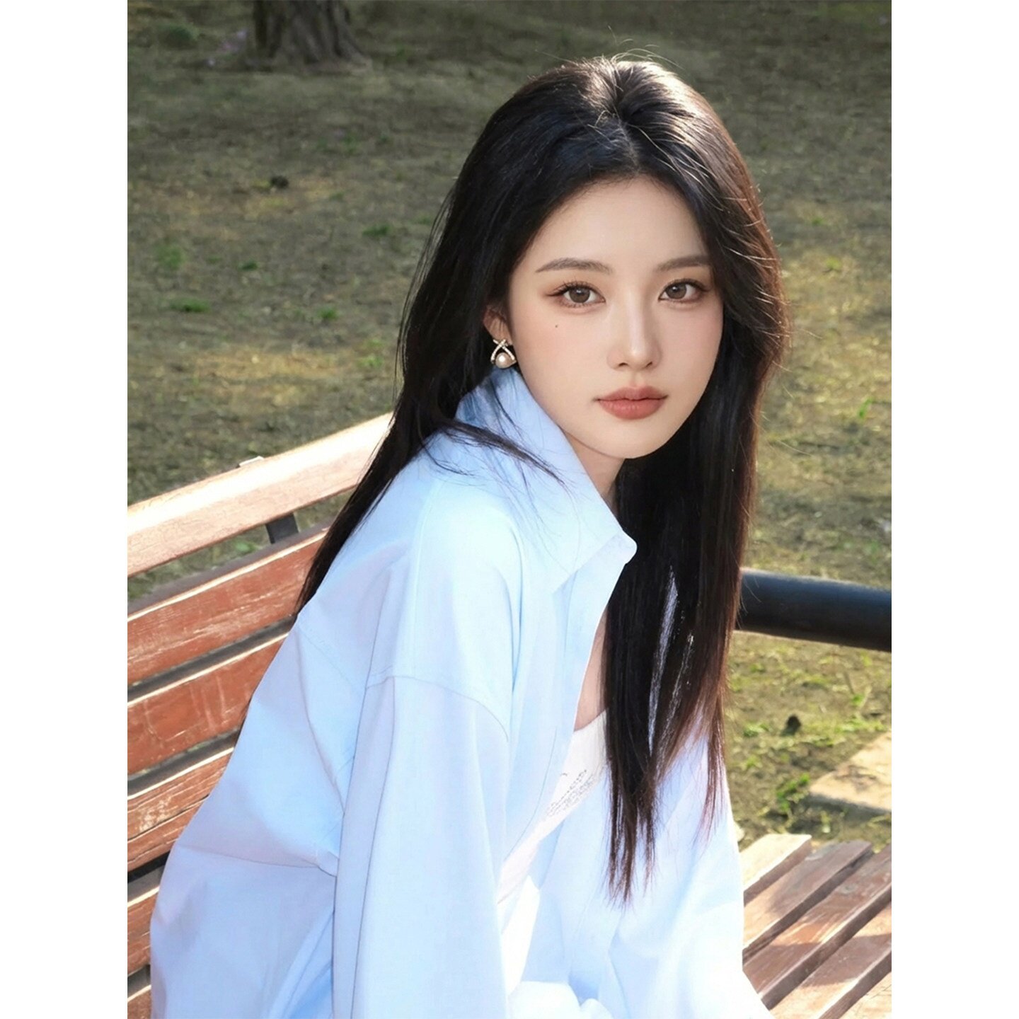 蓝色小个子宽松长袖外套女初夏季薄款轻奢感衬衣冰丝防晒衬衫