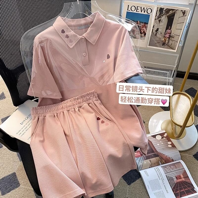 大码女装胖mm小个子网红炸街爆款职业套装女夏季宽松盐系两件套潮