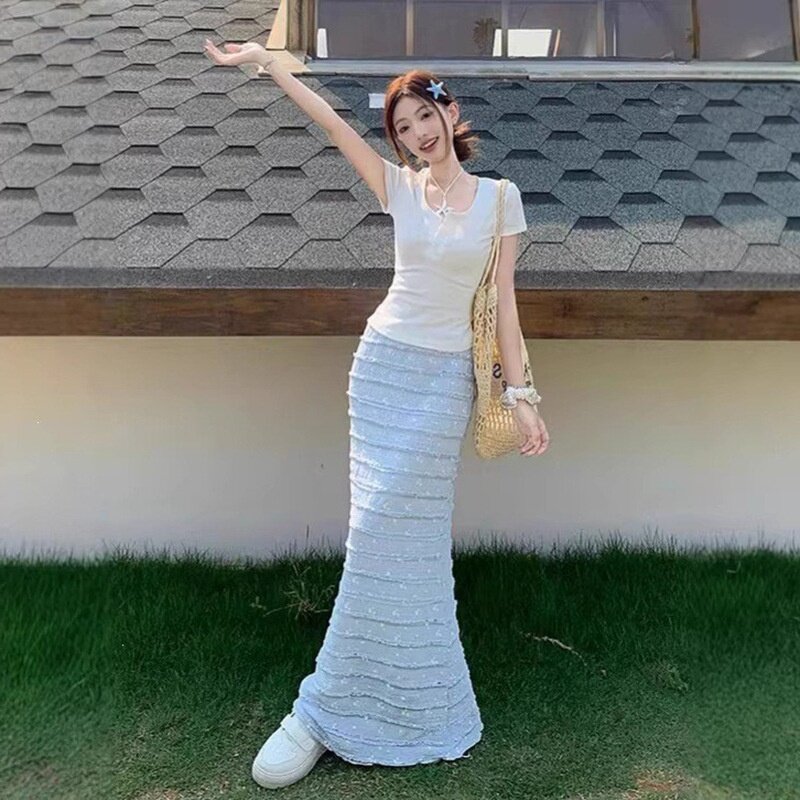 温柔风穿搭一整套装女夏季2026新款掐腰短款t恤+包臀半身裙两件套