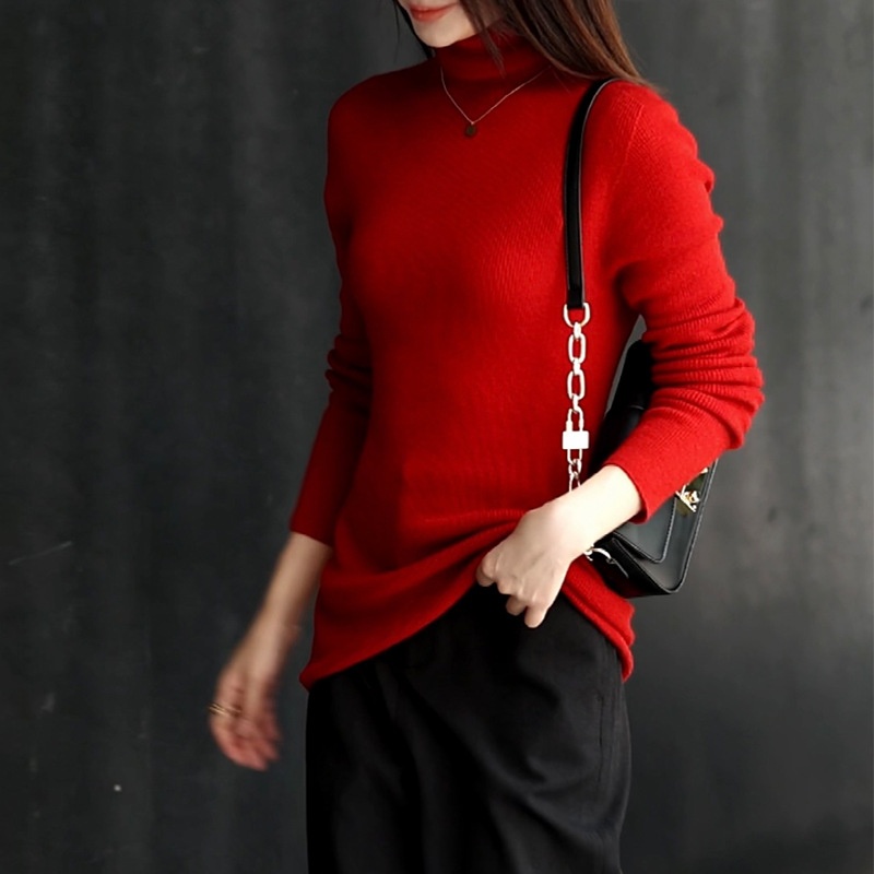 100%羊毛衫堆堆高领内搭四面弹亲肤无缝全成型针织打底衫女秋新款