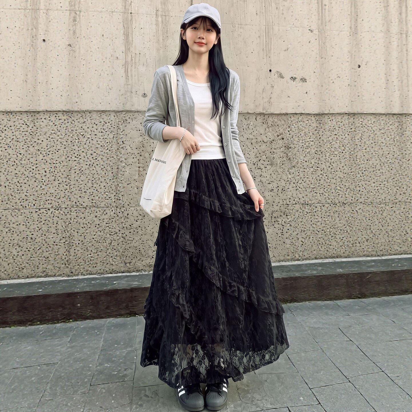 黑色蕾丝半身裙女款秋季小个子高腰垂感半身裙长款a字不规则半裙