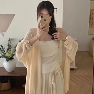 防晒衣女中长款2026夏季新款韩版宽松针织外套休闲百搭长袖上衣薄