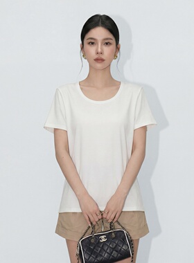 2026新款夏季T恤女正肩慵懒半袖T恤上衣粉色U领休闲百搭宽松短袖