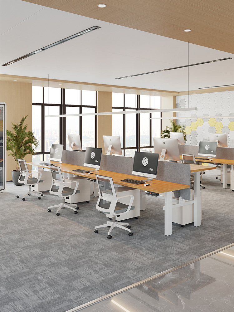 办公升降桌工作站桌双人坐式实木电动升降桌立式员工屏风桌