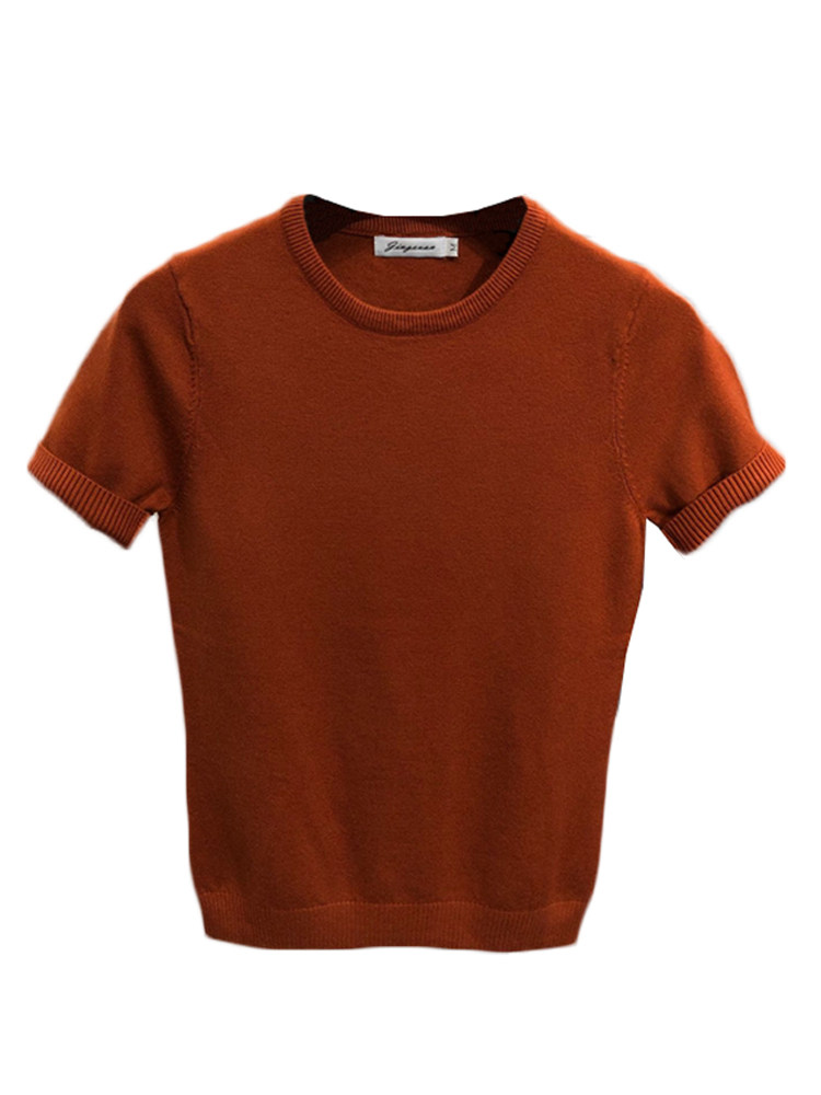 MENS TIGHT KOREAN SHORT SLEEVE SWEATER SOLID COLOR CREW NECK PLUS SIZE BASE SWEATER SUMMER T-SHIRT YOUTH KNIT HALF SLEEVE