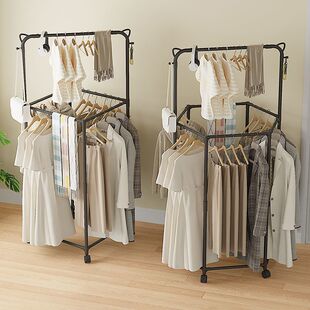 家用六边形阳台卧室多功能晒衣架宿舍省空间加厚稳固落地挂衣帽架