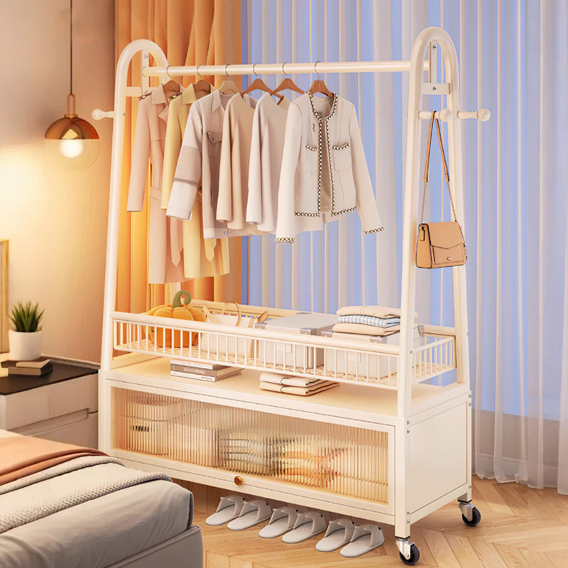 不锈钢落地衣帽架加粗加厚可移动带柜家用卧室防尘挂衣架次净衣柜