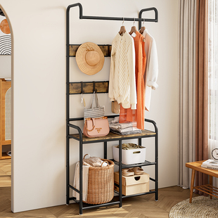 家用多功能衣帽架落地卧室挂衣架加粗钢管挂包架鞋架一体置物架