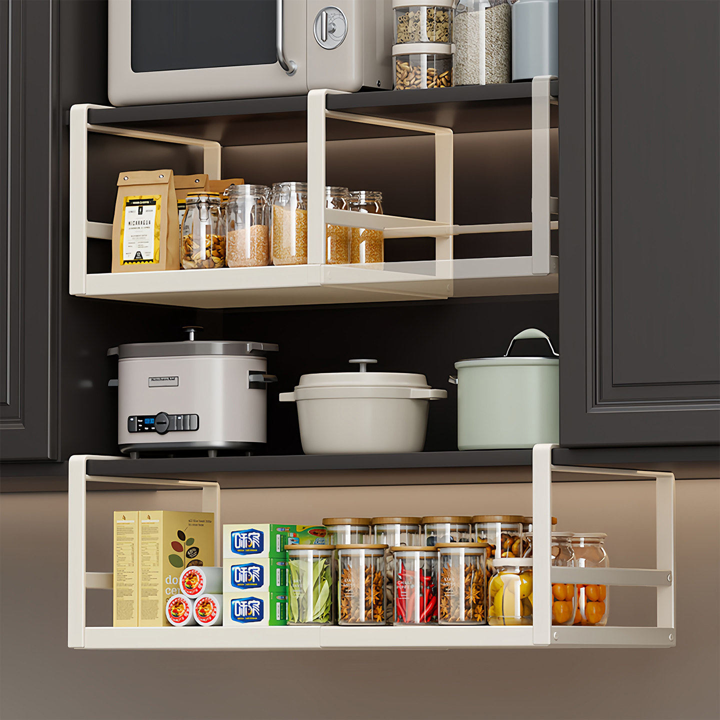 免安装可伸缩橱柜下挂架厨房吊柜分层置物架衣柜隔板下挂篮收纳架,住宅家具,搁板/置物架/家用陈列架,淘宝优惠券,粉丝福利购,淘宝优惠卷