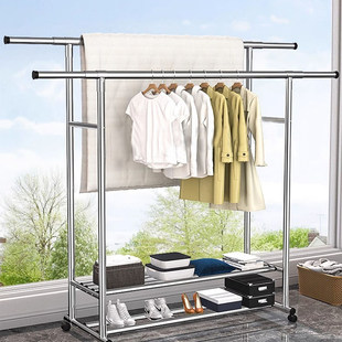 单杆式晾衣架落地折叠室内不锈钢双杆式阳台晾衣杆挂衣凉衣架晒架