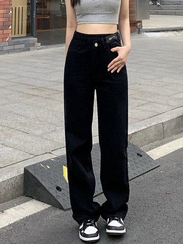 纯哥家 Черные прямые свободные джинсы, летние дизайнерские штаны, тренд сезона, высокая талия, свободный крой, подходит для подростков