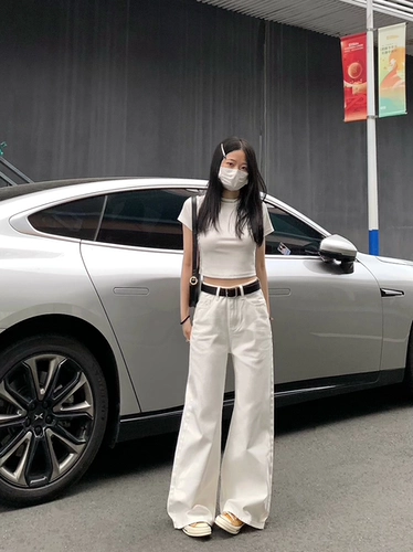 Белые джинсы, весенние летние штаны, 2025 года, высокая талия, свободный прямой крой