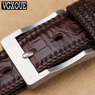 钛合金皮带男真皮鳄鱼皮腰带男真皮休闲针扣男士 带 青年中年编织裤