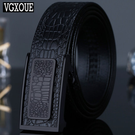 VGXOUE头层牛皮皮带男士真皮休闲商务鳄鱼纹无牙自动扣青年裤腰带