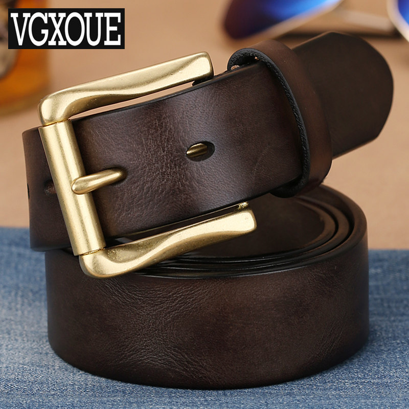 VGXOUE皮带男真皮针扣铜扣腰带男复古手工头层牛皮休闲裤腰带青年