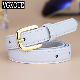 白色皮带女真皮休闲百搭春夏新款 腰带细 腰带女士头层牛皮针扣韩版