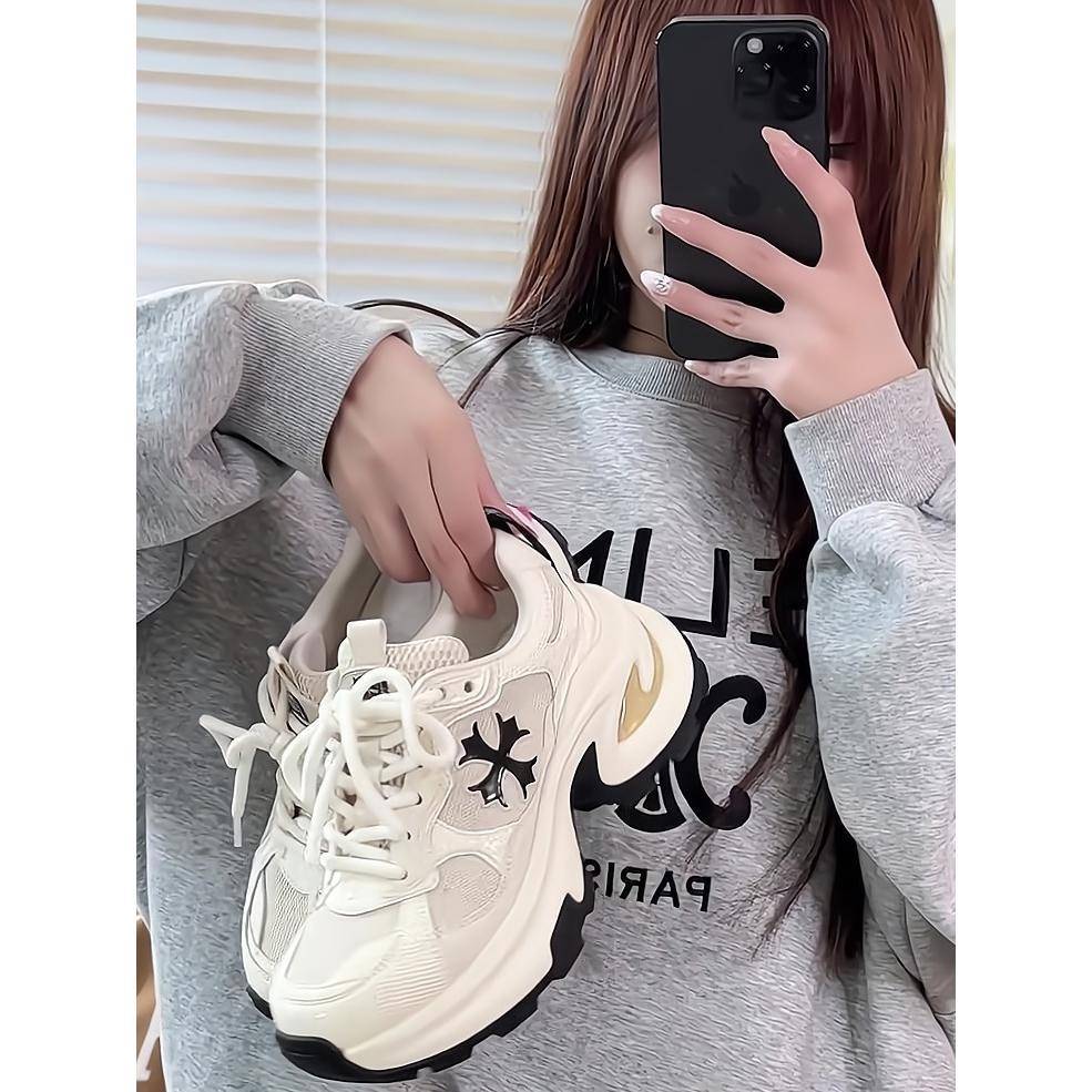 0真皮厚底老TIP鞋女款闲225新款春季小个子增高网面透气运动休 爹